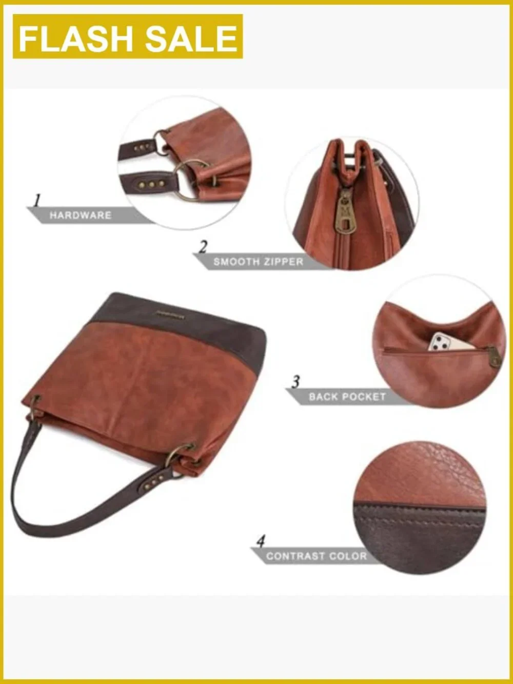 Vegan Leather Slouchy Hobo Bag for Women - Stylish Tote Purse with Zip Top